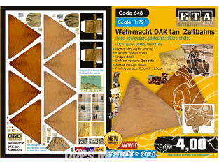 ETA diorama 648 Wehrmacht DAK toile de tente , cartes, photos, boites, uniformes, lettres et documents 1/35