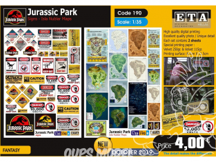 ETA diorama 190 Jurassic Park panneaux, cartes isla nublar 1/35