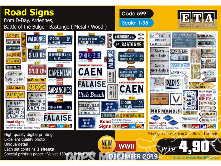 ETA diorama 599 Panneau de signalisation D-Day bataille des Ardennes Bastogne 1/35