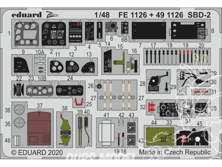 EDUARD photodecoupe avion FE1126 Zoom amélioration SBD-2 Academy 1/48