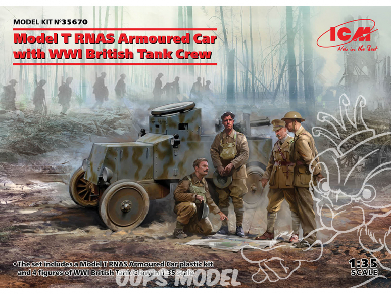 Icm maquette militaire 35670 Voiture blindée modèle T RNAS avec équipage de blindé britannique WWI 1/35