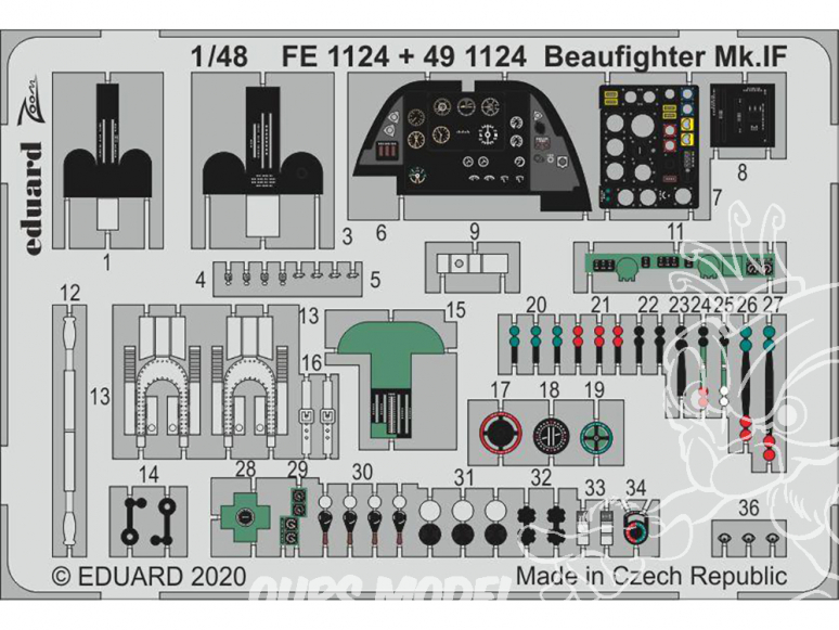 EDUARD photodecoupe avion 491124 Amélioration Beaufighter Mk.IF Revell 1/48