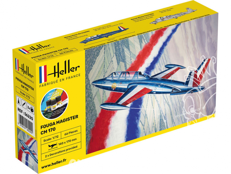 HELLER maquette avion 56220 STARTER KIT Fouga Magister inclus peintures principale colle et pinceau 1/72