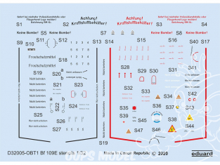 Eduard Decalques avion D32005 Marquages - Stencils Messerchmitt Bf 109E 1/32