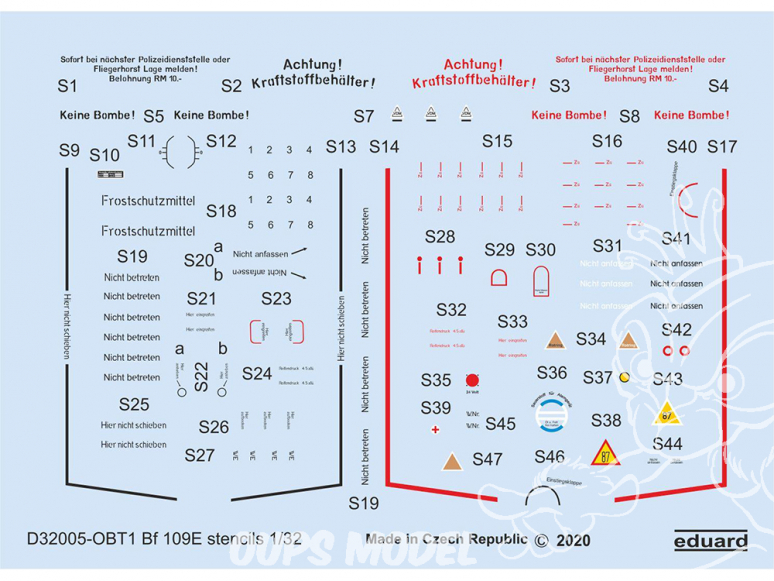 Eduard Decalques avion D32005 Marquages - Stencils Messerchmitt Bf 109E 1/32