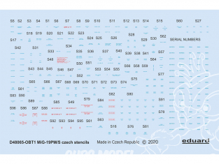 Eduard Decalques avion D48065 Marquages - Stencils Tchèques MiG-19PM/S 1/48
