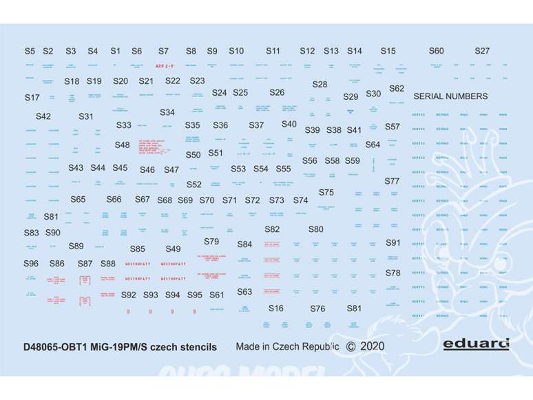 Eduard Decalques avion D48065 Marquages - Stencils Tchèques MiG-19PM/S 1/48