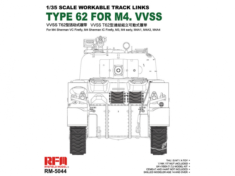 Rye Field Model maquette militaire 5044 Chenilles Type 62 pour M4 VVSS (Chenilles maillon par maillon) 1/35
