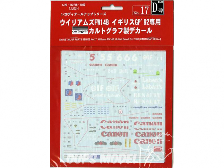 Fujimi maquette voiture 112718 Décalques pour Williams FW14B British grand prix 1992 1/20