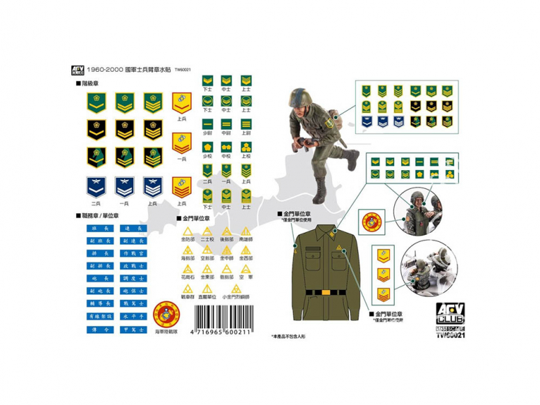 AFV Club kit personnages TW60021 Decalques insignes uniforme R.O.C Army 1960-2000 1/35