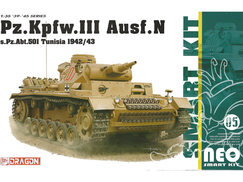 Dragon maquette militaire 6956 Pz.Kpfw.III Ausf.N s.Pz.Abt.501 Tunisia 1942/43 (Neo Smart Kit 05) 1/35