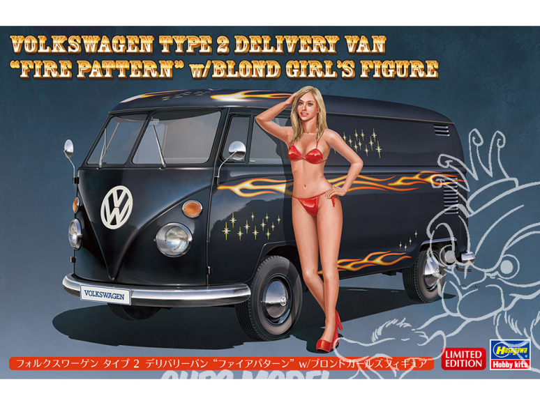 Hasegawa maquette voiture 52264 Van de livraison Volkswagen Type 2 «Fire Pattern» avec figurine de filles blondes 1/24
