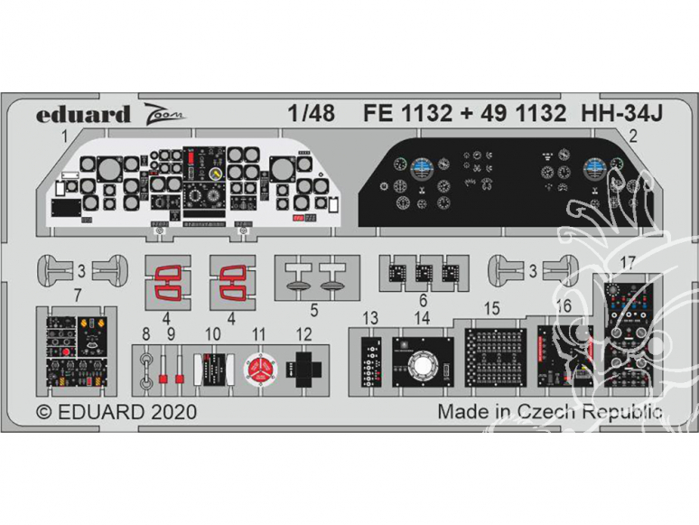 EDUARD photodecoupe hélicoptère FE1132 Zoom amélioration HH-34J Trumpeter 1/48