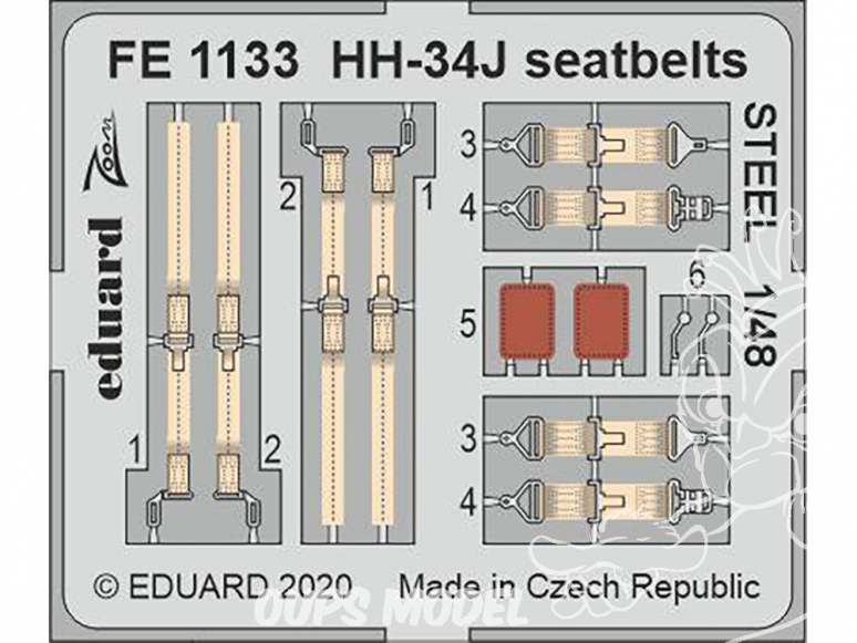 EDUARD photodecoupe hélicoptère FE1133 Harnais métal HH-34J Trumpeter 1/48