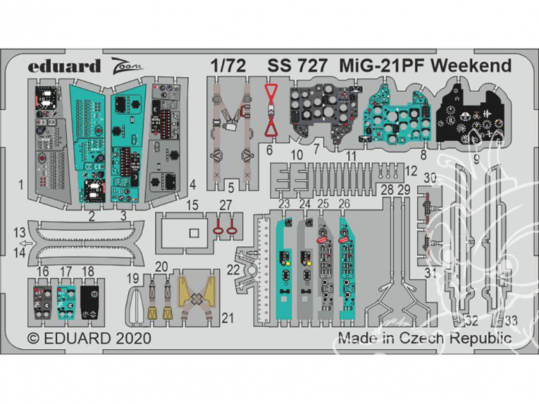 Eduard photodecoupe avion SS727 Zoom amélioration MiG-21PF WeekEnd Eduard 1/72