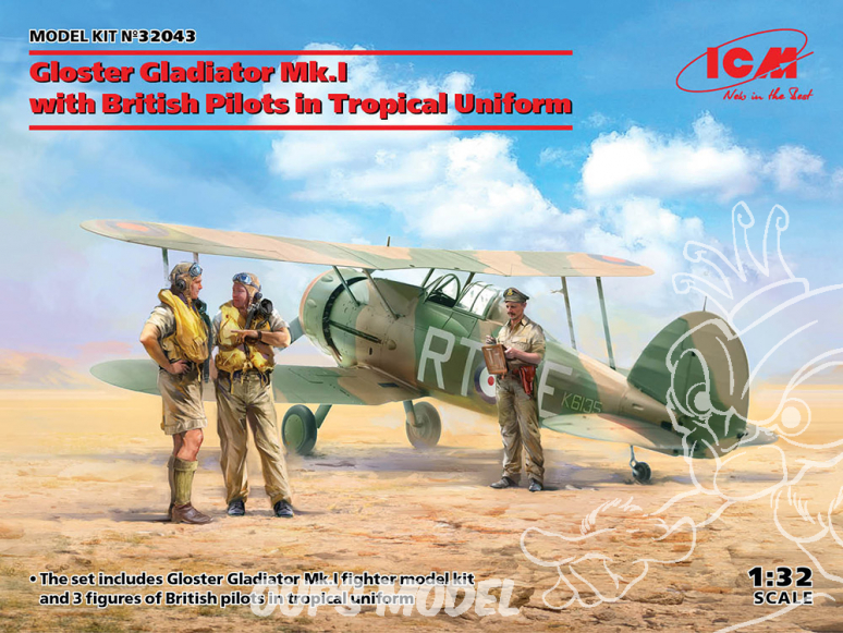 Icm maquette avion 32043 Gloster Gladiator Mk.I avec des pilotes britanniques en uniforme tropical 1/32