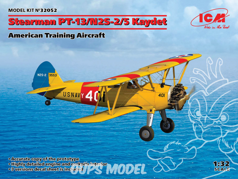 Icm maquette avion 32052 Stearman PT-13 / N2S-2/5 Kaydet, avion d'entraînement américain 1/32