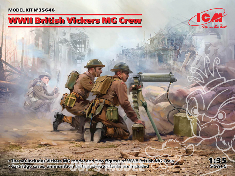 Icm maquette figurines 35646 Vickers MG Crew britannique WWII (Vickers MG & 2 figurines) (100% nouveaux moules) 1/35