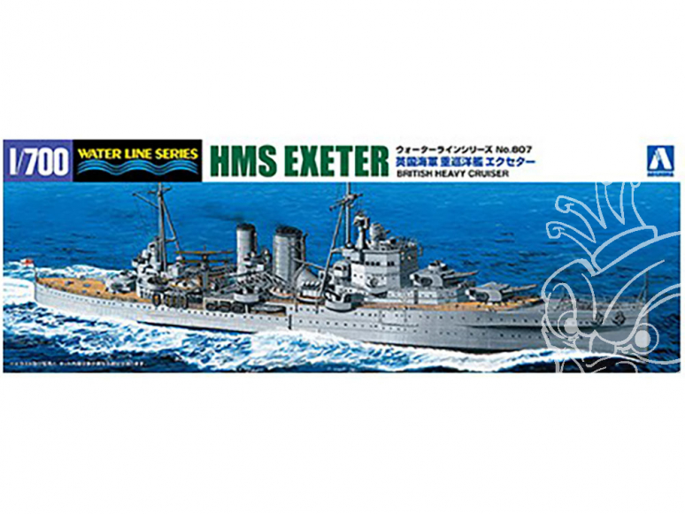 Aoshima maquette bateau 052730 HMS Exeter (68) croiseur lourd 1/700