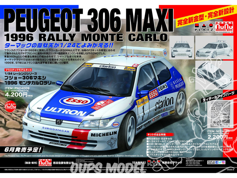 NuNu maquette voiture de Rallye PN24009 Peugeot 306 Maxi 1996 Monte Carlo 1/24
