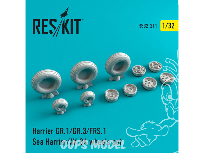 ResKit kit d'amelioration Avion RS32-0211 Ensemble de roues resine Harrier GR.1 / GR.3 / AV-8A / FRS.1 / Sea Harrier 1/32