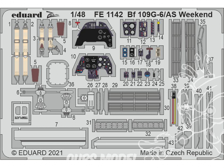 EDUARD photodecoupe avion FE1142 Zoom amélioration Messerschmitt Bf 109G-6/AS Weekend Eduard 1/48