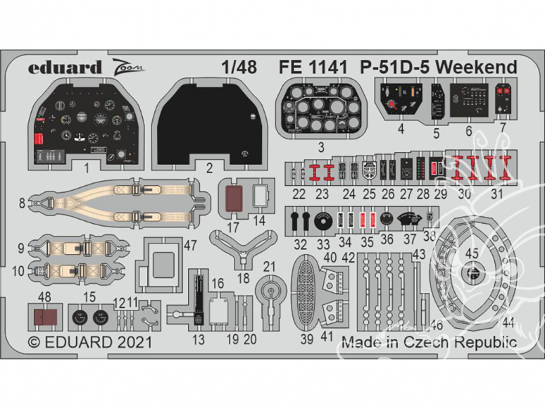 EDUARD photodecoupe avion FE1141 Zoom amélioration P-51D-5 Weekend Eduard 1/48