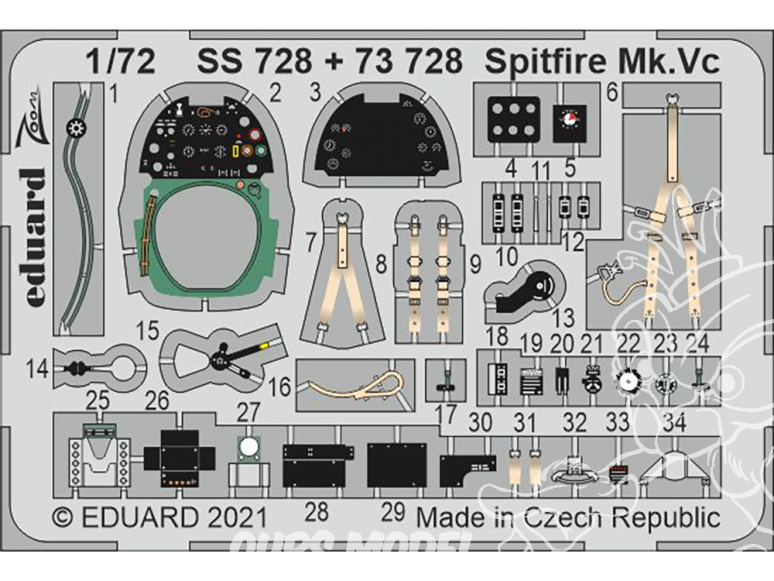 Eduard photodecoupe avion SS728 Zoom amélioration Spitfire Mk.Vc Airfix 1/72