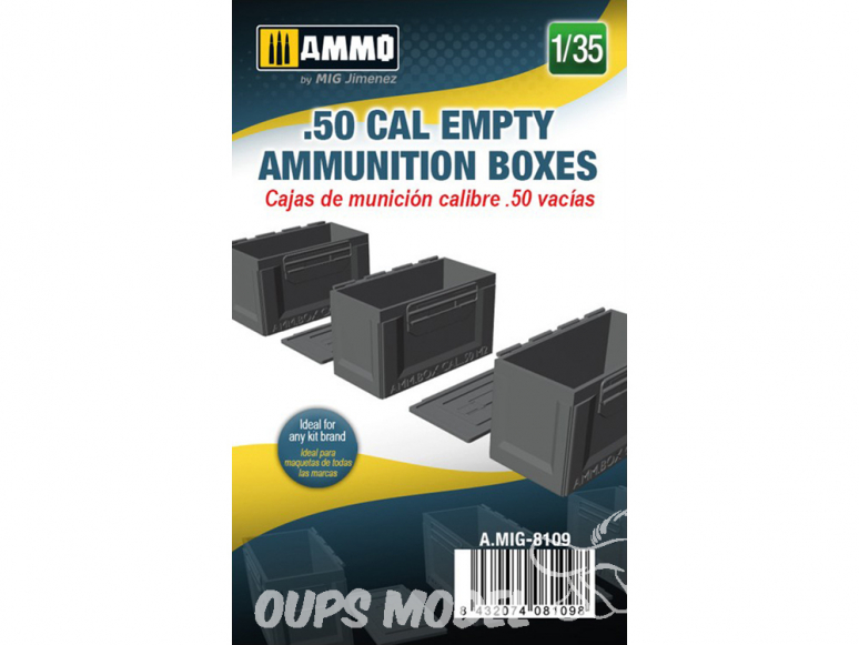 Ammo Mig accessoire 8109 Boites de munitions vides Calibre .50 1/35