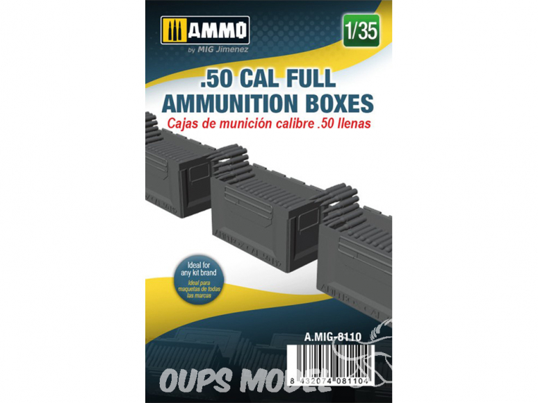 Ammo Mig accessoire 8110 Boites de munitions pleines Calibre .50 1/35