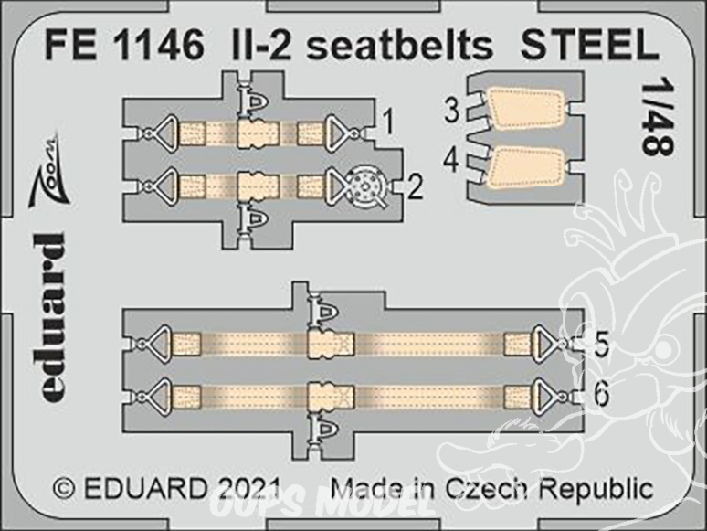 EDUARD photodecoupe avion FE1146 Harnais métal IL-2 Zvezda 1/48