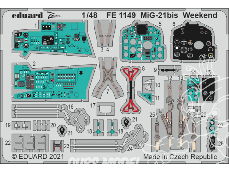 EDUARD photodecoupe avion FE1149 Zoom amélioration MiG-21Bis WeekEnd Eduard 1/48