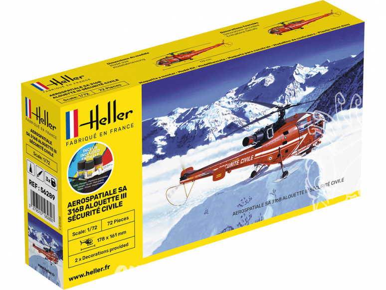 Heller maquette helicoptére 56289 SA316B Alouette III Securitée Civile inclus colle et peintures 1/72