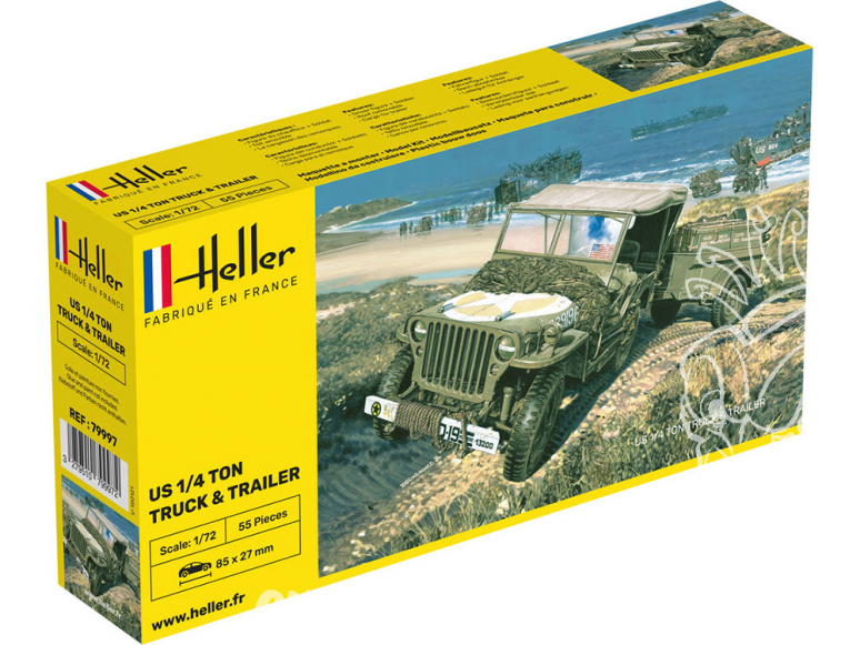 Heller maquette militaire 79997 WILLYS MB Jeep et remorque 1/72