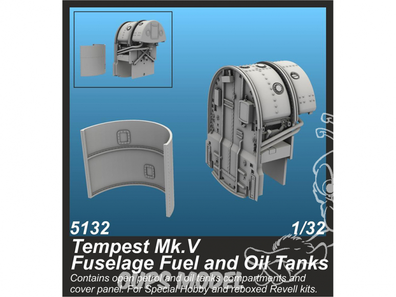 Cmk kit d’amélioration 5132 Réservoirs de carburant et d'huile pour fuselage Tempest Mk.V pour kit Special Hobby 1/32