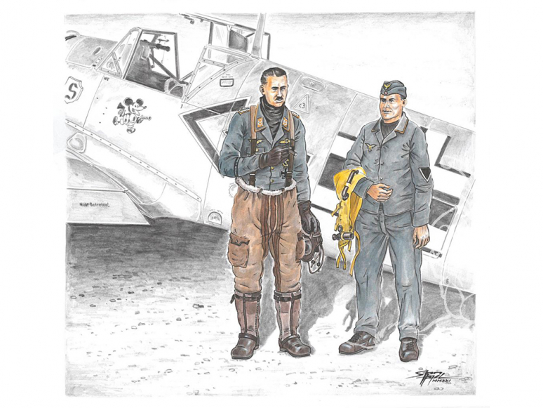 Cmk figurine F72369 Bf 109E as A. Galland et son mécanicien 1/72