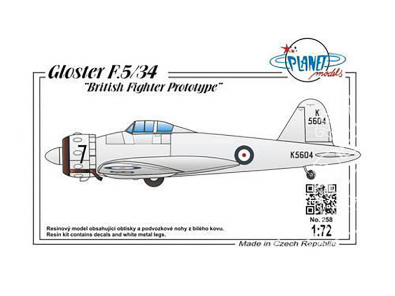Planet Model PLT258 Prototype de chasseur britannique Gloster F.5 / 34 full resine kit 1/72