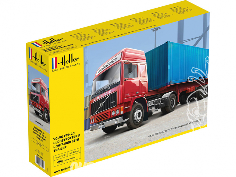 Heller maquette camion 81702 Volvo F12-20 Globetrotter et Remorque porte Container 1/32