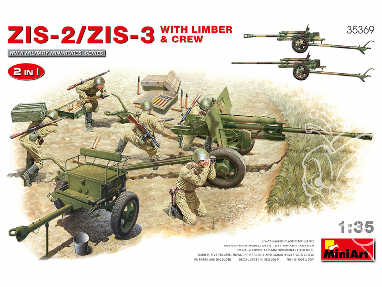 Mini Art maquette militaire 35369 ZIS-2/ZIS-3 avec LIMBER et equipage 2 IN 1 1/35