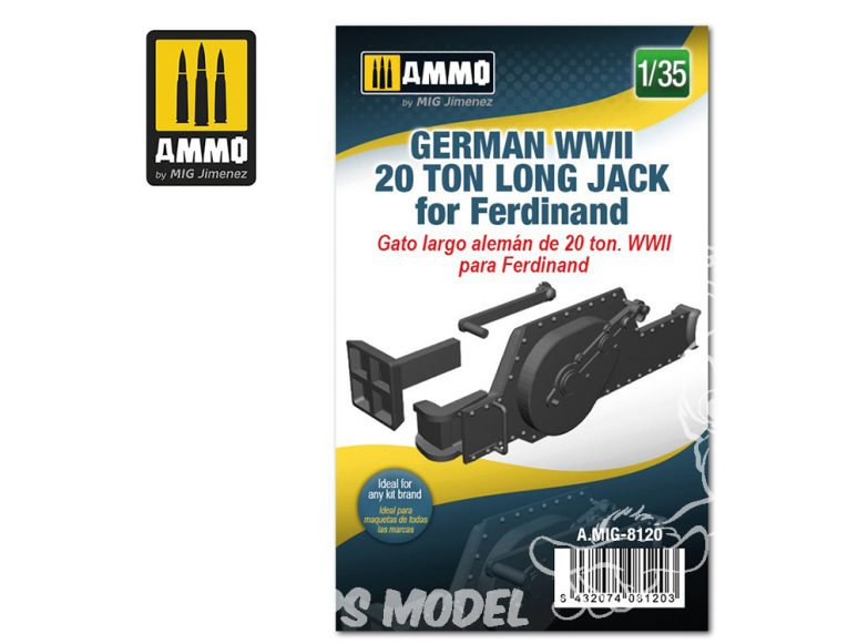 Ammo Mig accessoire 8120 Cric Jack 20 Tonnes long Allemand pour Ferdinand WWII 1/35