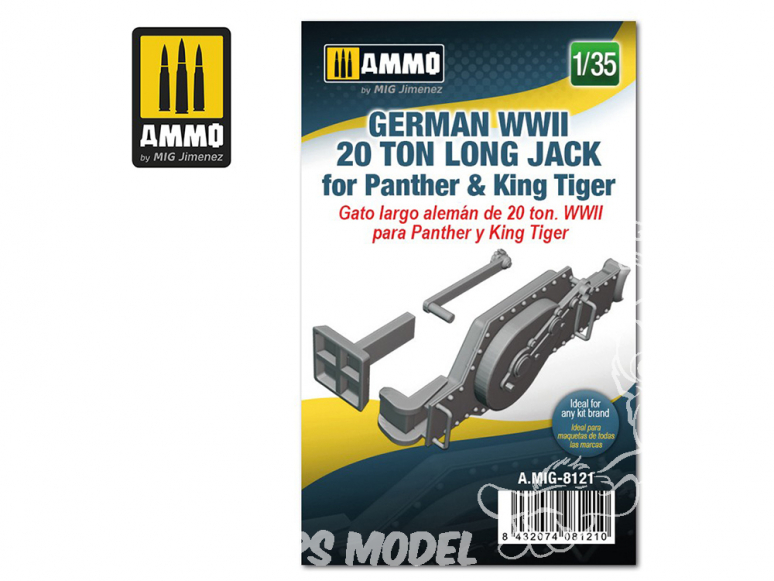 Ammo Mig accessoire 8121 Cric Jack 20 Tonnes long Allemand pour Panther & King Tiger WWII 1/35