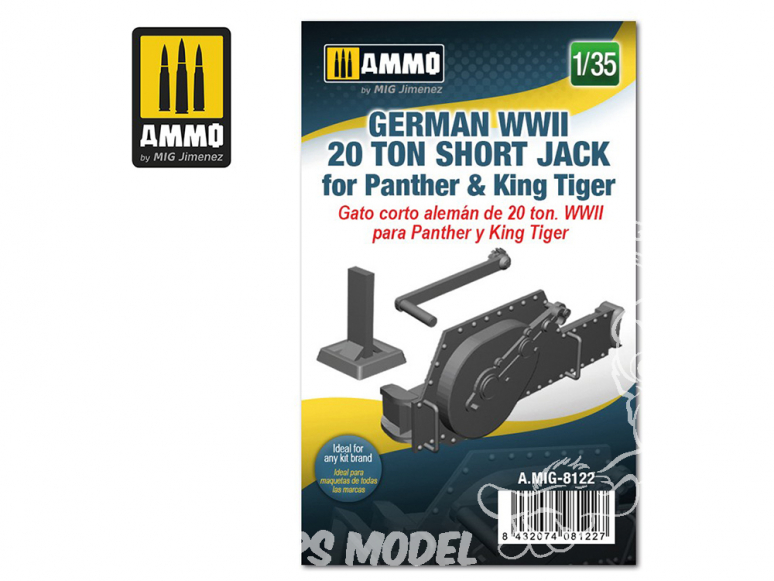 Ammo Mig accessoire 8122 Cric Jack 20 Tonnes court Allemand pour Panther & King Tiger WWII 1/35