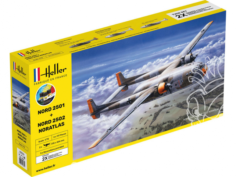 HELLER maquette avion 55394 STARTER KIT Nord 2501 + Nord 2502 "NORATLAS" TWINSET 1/72