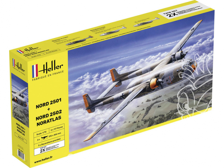HELLER maquette avion 85394 Nord 2501 + Nord 2502 "NORATLAS" TWINSET 1/72