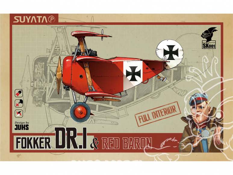 Suyata maquette cartoon SK001 Fokker Dr.I Intérieur complet & Baron rouge