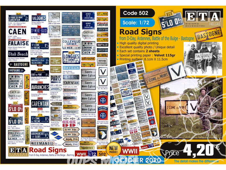ETA diorama 502 Panneau de signalisation D-Day bataille des Ardennes Bastogne 1/72