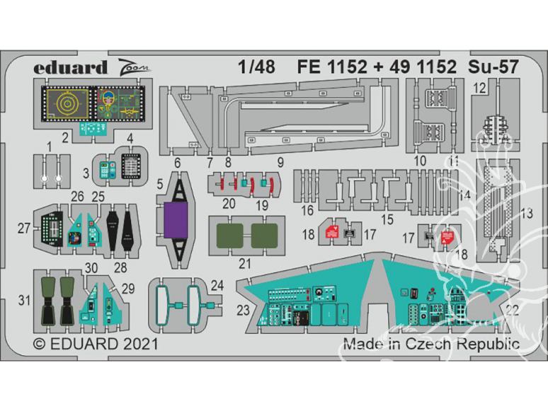 EDUARD photodecoupe avion FE1152 Zoom amélioration Sukhoi Su-57 Zvezda 1/48