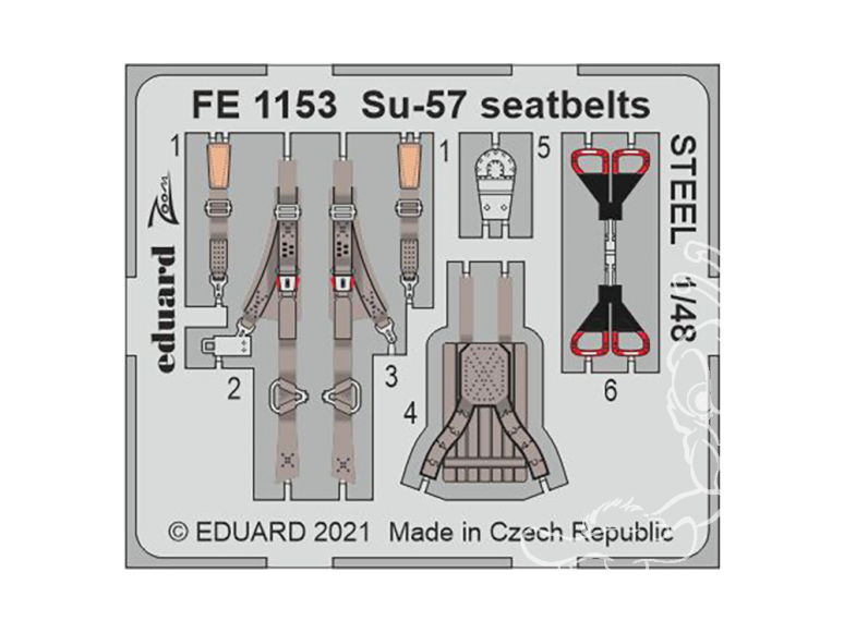 EDUARD photodecoupe avion FE1153 Harnais métal Sukhoi Su-57 Zvezda 1/48