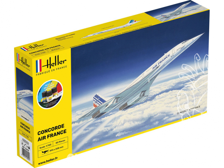 HELLER maquette avion 56445 STARTER KIT Concorde Air France inclus peintures principale colle et pinceau 1/125