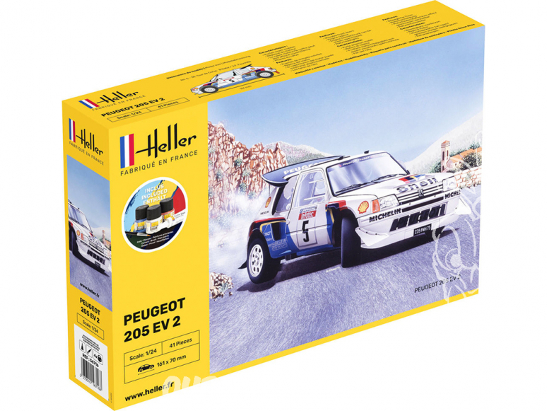 HELLER maquette voiture 56716 Peugeot 205 EV.2 Inclus peintures principale colle et pinceau 1/24